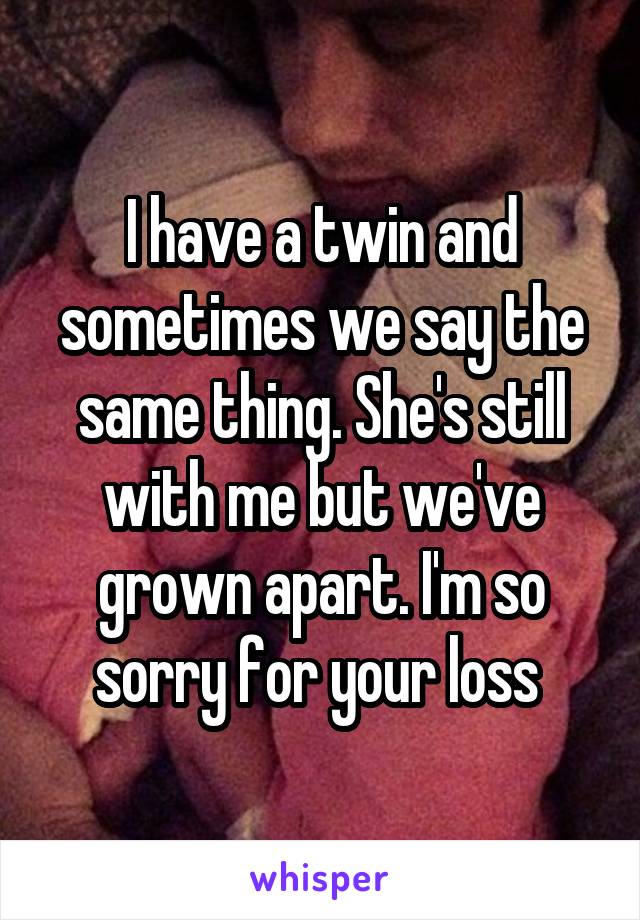 I have a twin and sometimes we say the same thing. She's still with me but we've grown apart. I'm so sorry for your loss 