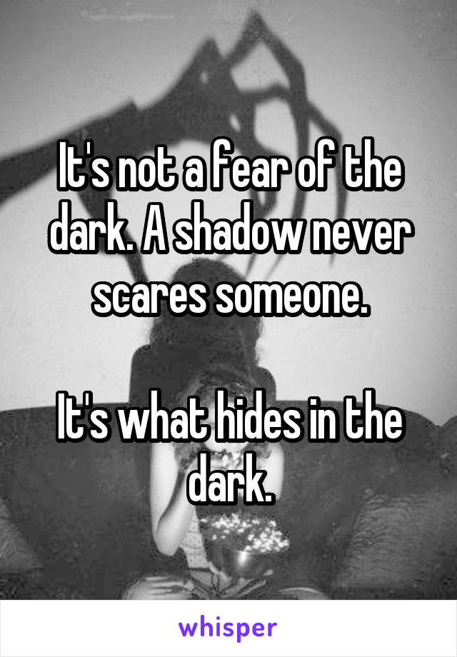 It's not a fear of the dark. A shadow never scares someone.

It's what hides in the dark.