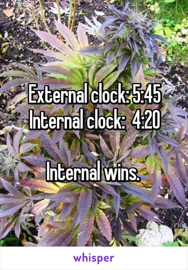 External clock: 5:45
Internal clock:  4:20

Internal wins. 