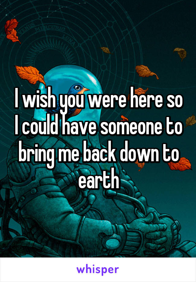 I wish you were here so I could have someone to bring me back down to earth