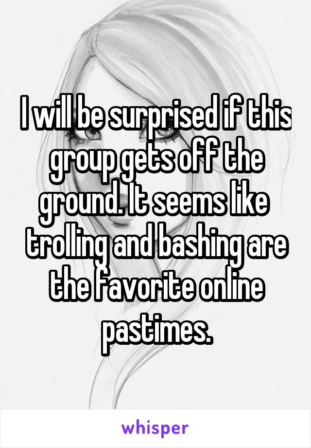 I will be surprised if this group gets off the ground. It seems like  trolling and bashing are the favorite online pastimes.