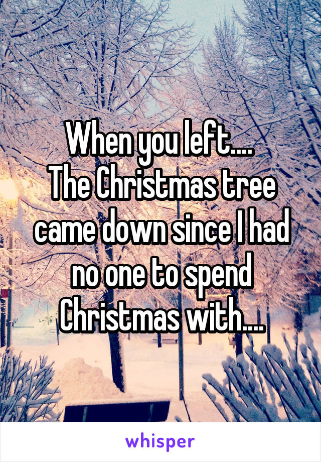 When you left.... 
The Christmas tree came down since I had no one to spend Christmas with....