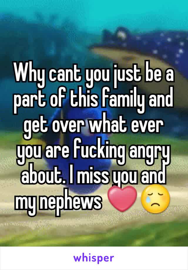 Why cant you just be a part of this family and get over what ever you are fucking angry about. I miss you and my nephews ❤😢