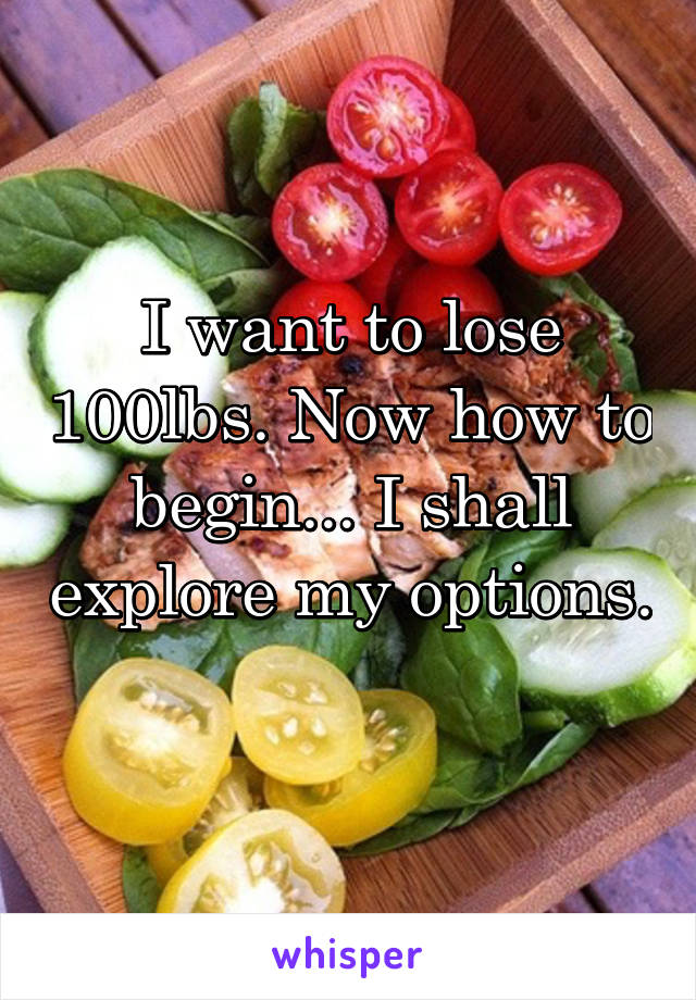 I want to lose 100lbs. Now how to begin... I shall explore my options. 