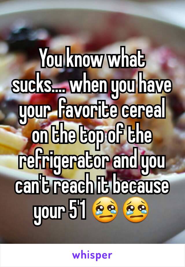 You know what sucks.... when you have your  favorite cereal on the top of the refrigerator and you can't reach it because your 5'1 😢😢