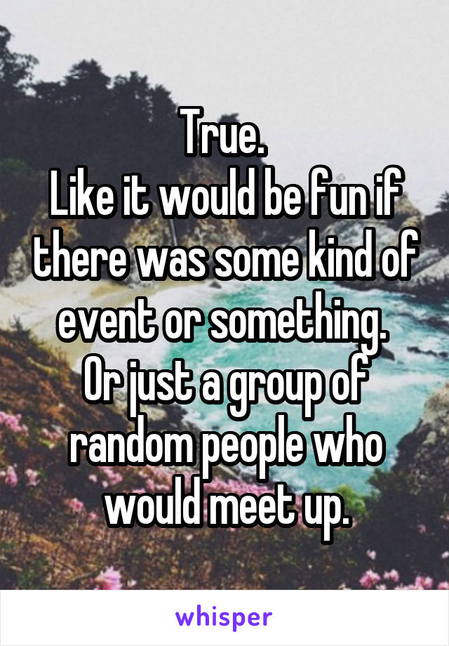 True. 
Like it would be fun if there was some kind of event or something. 
Or just a group of random people who would meet up.