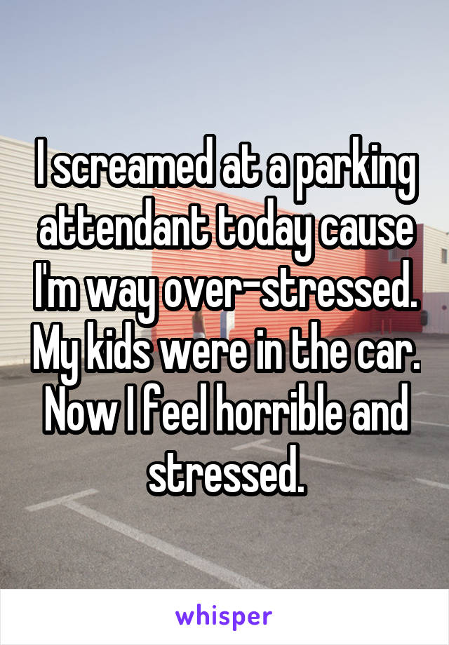 I screamed at a parking attendant today cause I'm way over-stressed. My kids were in the car. Now I feel horrible and stressed.