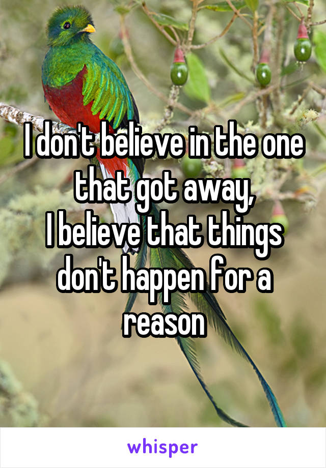 I don't believe in the one that got away,
I believe that things don't happen for a reason