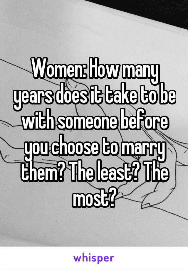 Women: How many years does it take to be with someone before you choose to marry them? The least? The most?