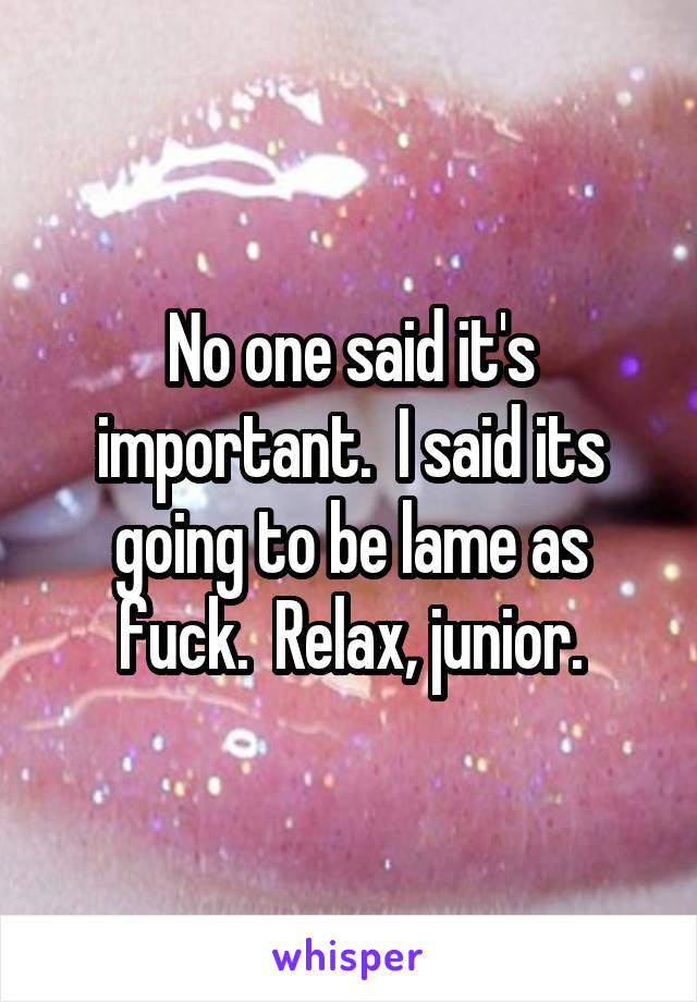 No one said it's important.  I said its going to be lame as fuck.  Relax, junior.