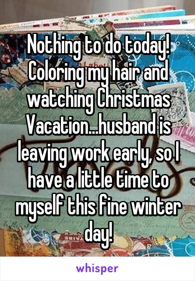 Nothing to do today! Coloring my hair and watching Christmas Vacation...husband is leaving work early, so I have a little time to myself this fine winter day!