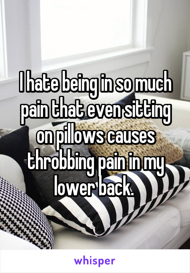 I hate being in so much pain that even sitting on pillows causes throbbing pain in my lower back. 