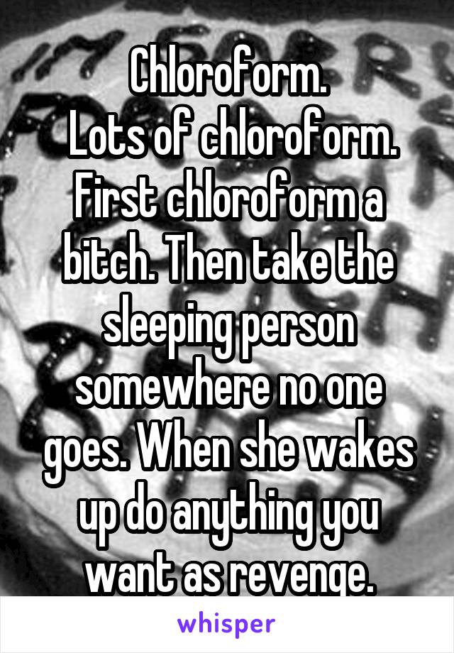 Chloroform.
 Lots of chloroform. First chloroform a bitch. Then take the sleeping person somewhere no one goes. When she wakes up do anything you want as revenge.
