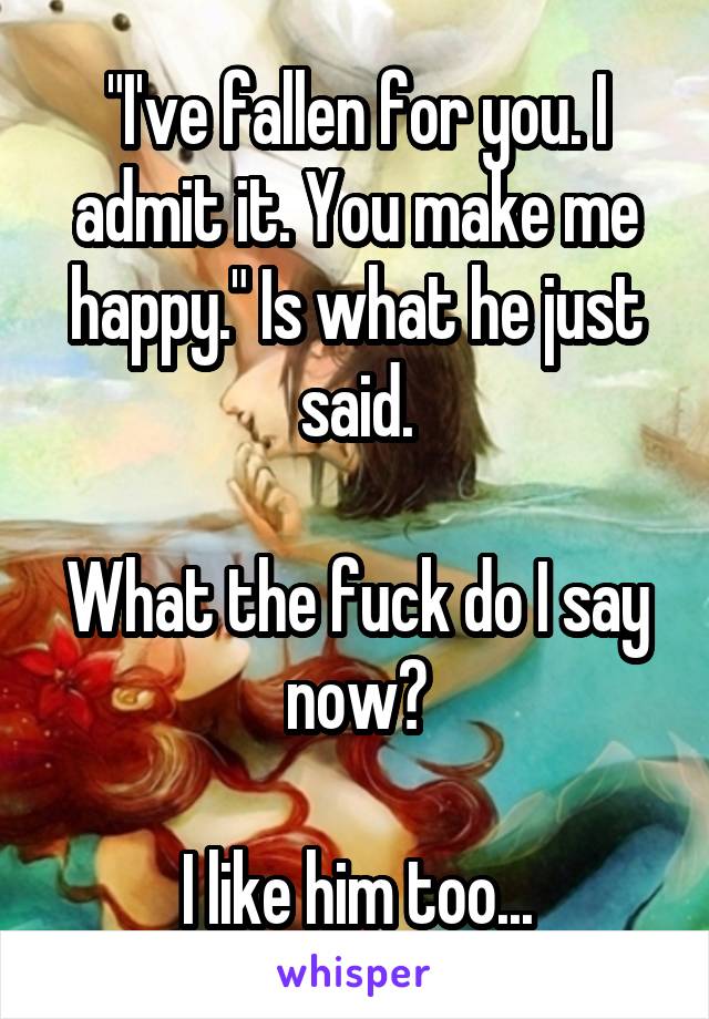 "I've fallen for you. I admit it. You make me happy." Is what he just said.

What the fuck do I say now?

I like him too...