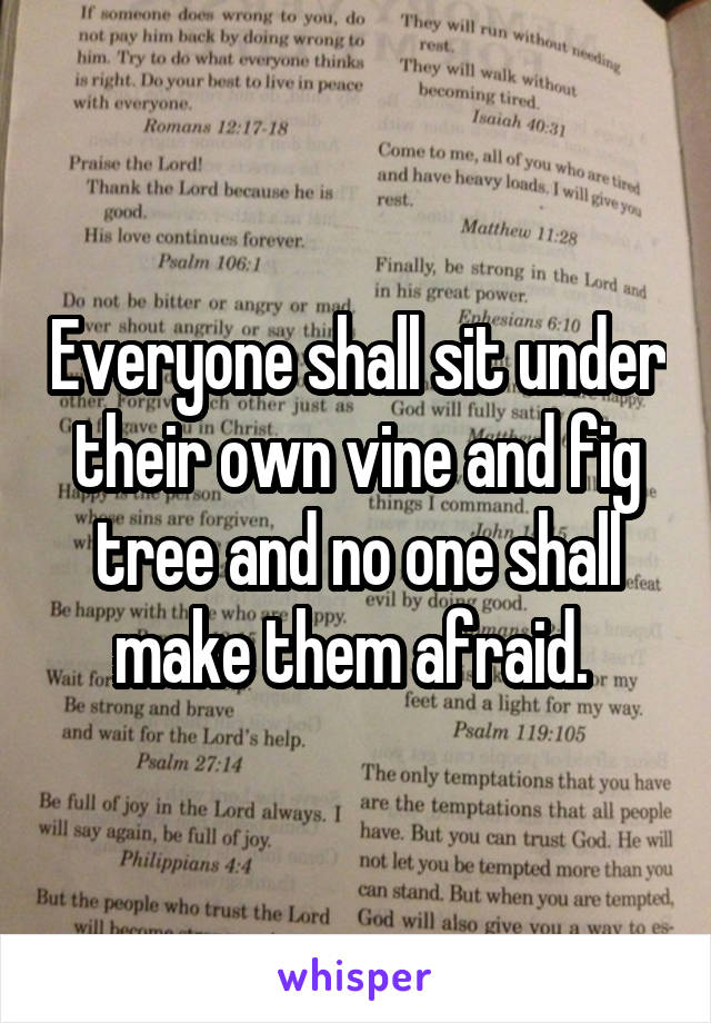 Everyone shall sit under their own vine and fig tree and no one shall make them afraid. 