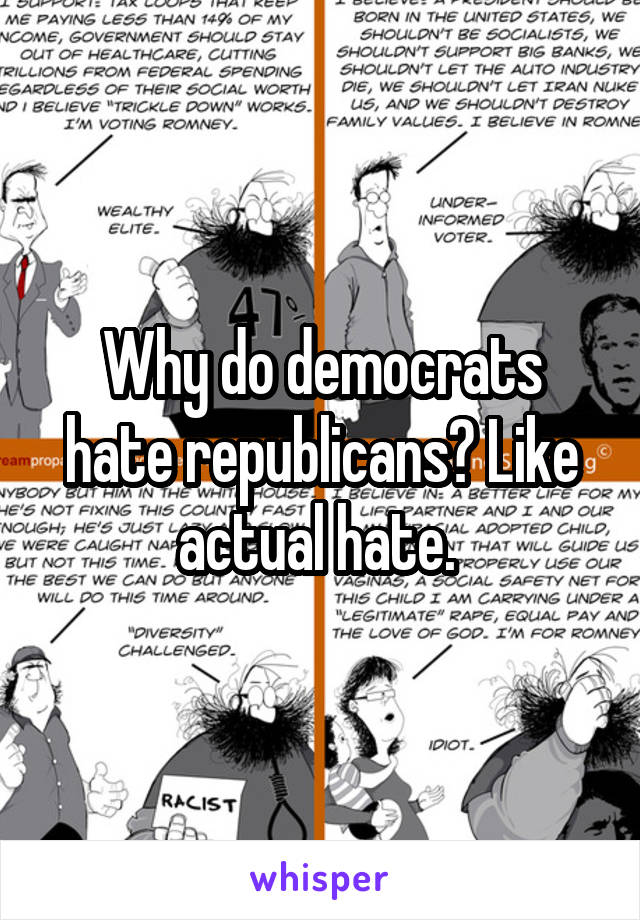 Why do democrats hate republicans? Like actual hate. 