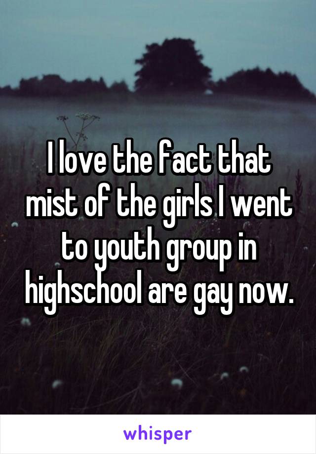 I love the fact that mist of the girls I went to youth group in highschool are gay now.