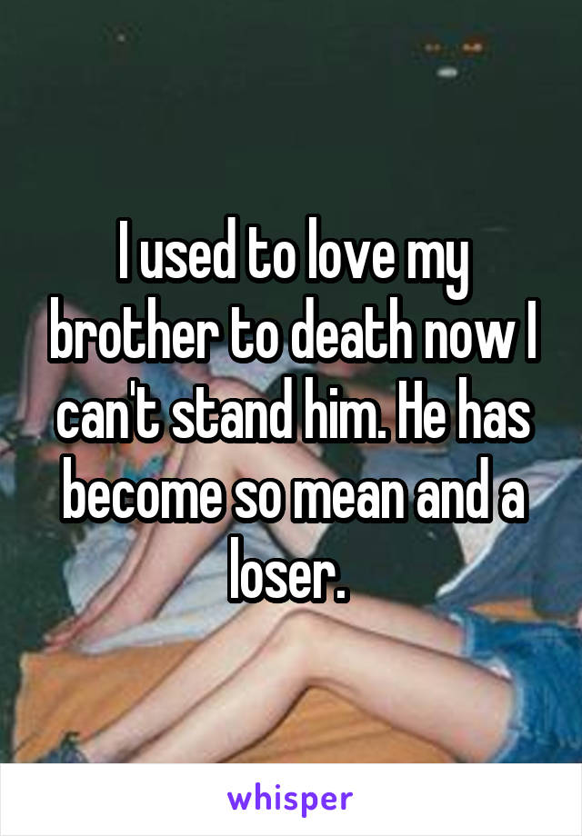 I used to love my brother to death now I can't stand him. He has become so mean and a loser. 