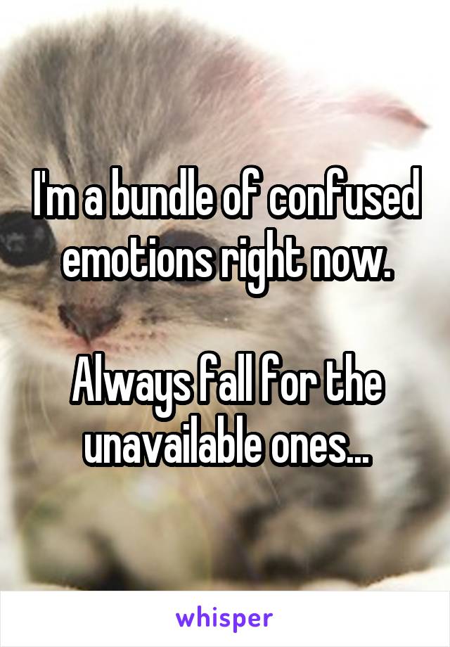 I'm a bundle of confused emotions right now.

Always fall for the unavailable ones...