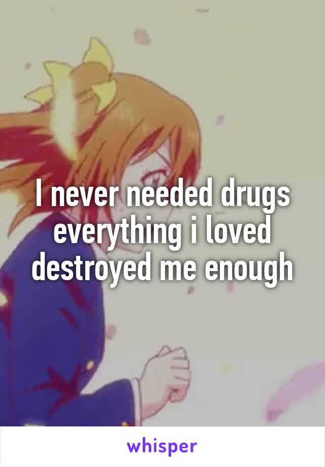 I never needed drugs
everything i loved
destroyed me enough