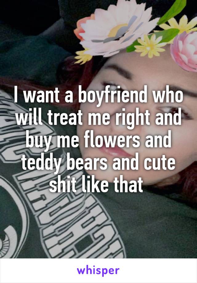 I want a boyfriend who will treat me right and buy me flowers and teddy bears and cute shit like that 