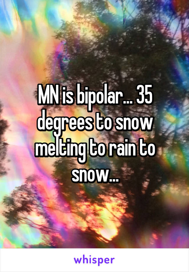 MN is bipolar... 35 degrees to snow melting to rain to snow...