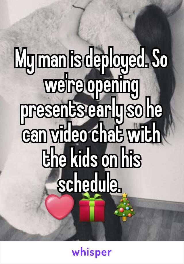 My man is deployed. So we're opening presents early so he can video chat with the kids on his schedule. 
❤🎁🎄