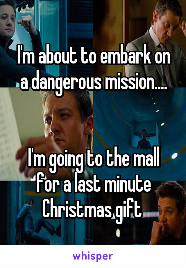 I'm about to embark on a dangerous mission....


I'm going to the mall for a last minute Christmas gift 