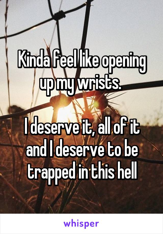 Kinda feel like opening up my wrists. 

I deserve it, all of it and I deserve to be trapped in this hell