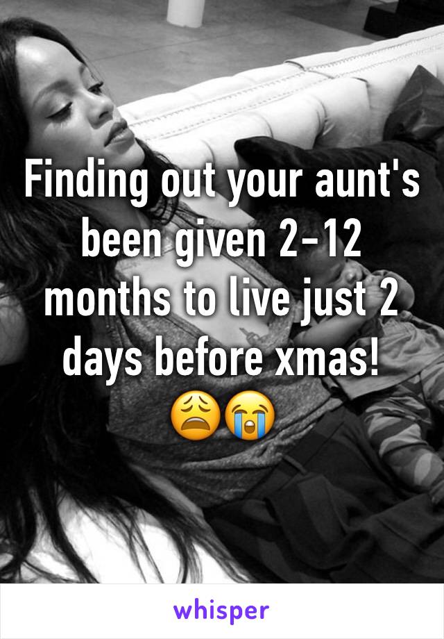 Finding out your aunt's been given 2-12 months to live just 2 days before xmas! 
😩😭