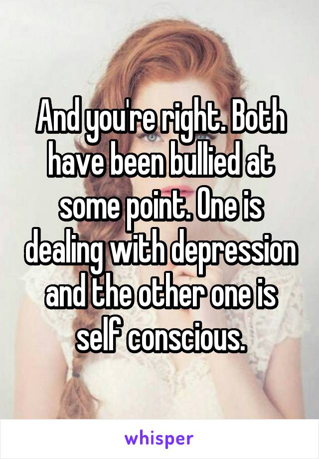 And you're right. Both have been bullied at some point. One is dealing with depression and the other one is self conscious.