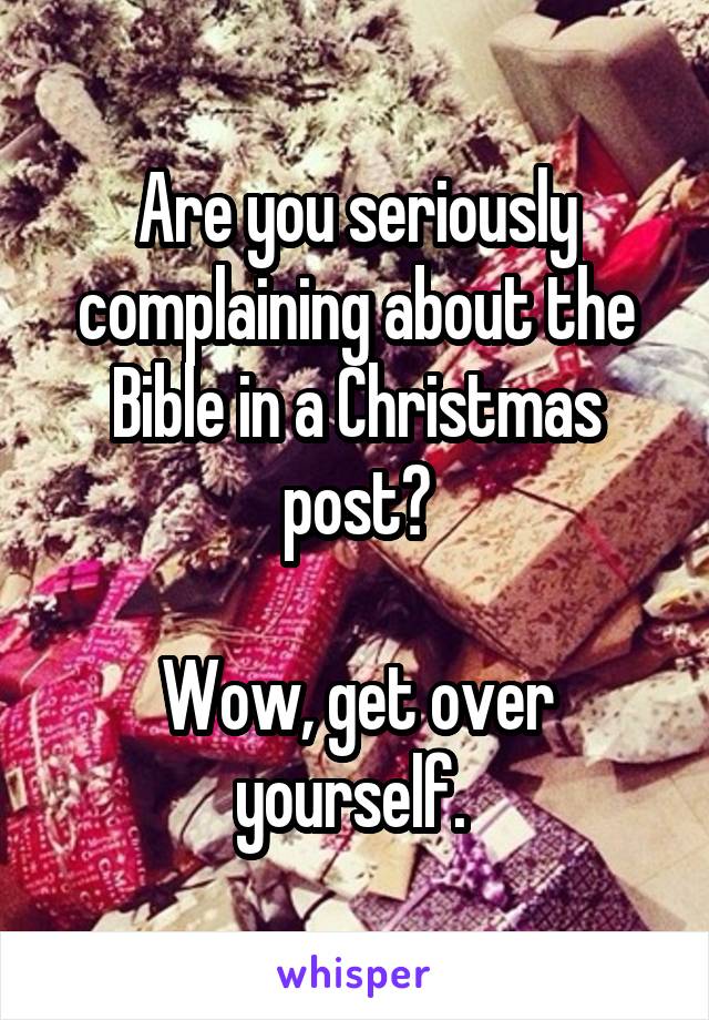 Are you seriously complaining about the Bible in a Christmas post?

Wow, get over yourself. 