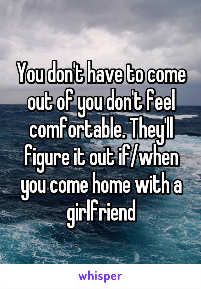 You don't have to come out of you don't feel comfortable. They'll figure it out if/when you come home with a girlfriend