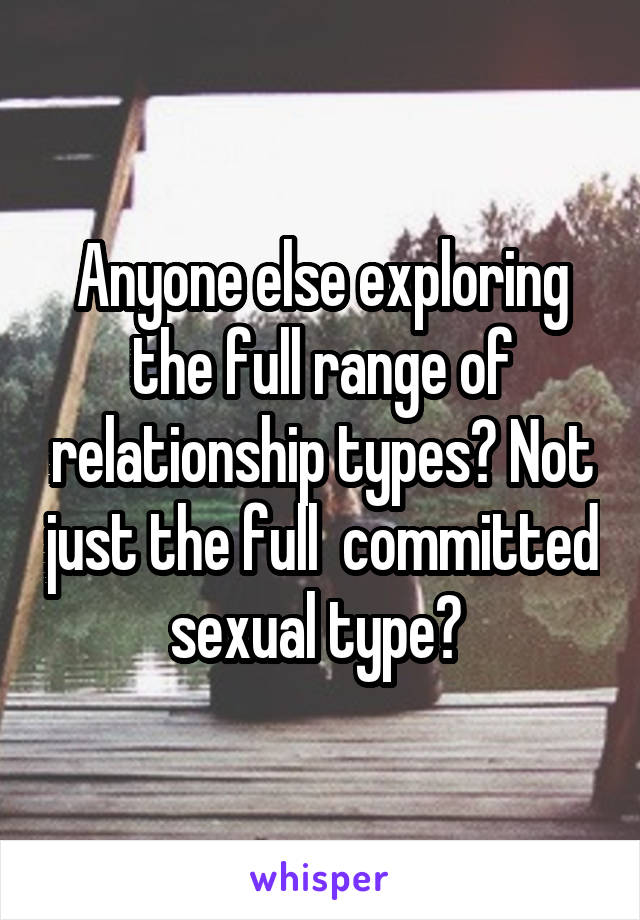Anyone else exploring the full range of relationship types? Not just the full  committed sexual type? 