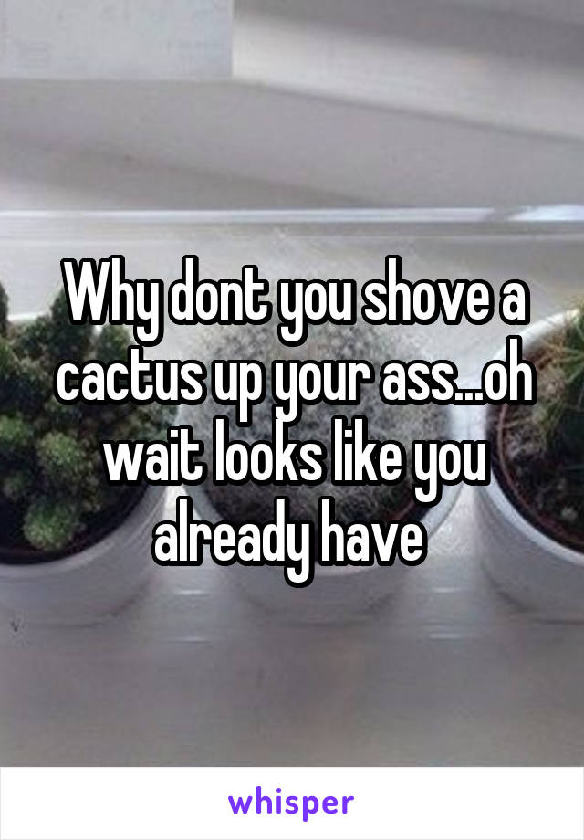 Why dont you shove a cactus up your ass...oh wait looks like you already have 
