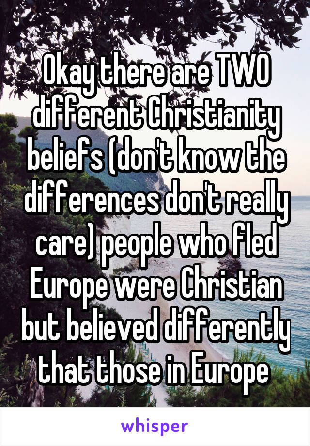 Okay there are TWO different Christianity beliefs (don't know the differences don't really care) people who fled Europe were Christian but believed differently that those in Europe 