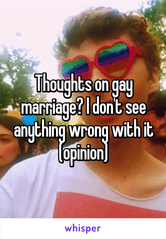 Thoughts on gay marriage? I don't see anything wrong with it (opinion)