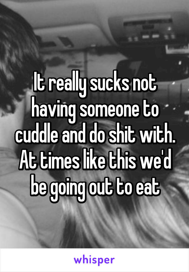 It really sucks not having someone to cuddle and do shit with. At times like this we'd be going out to eat