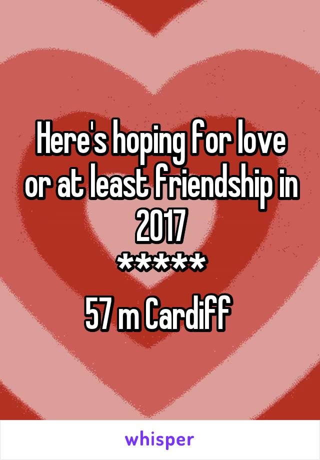 Here's hoping for love or at least friendship in 2017
*****
57 m Cardiff 