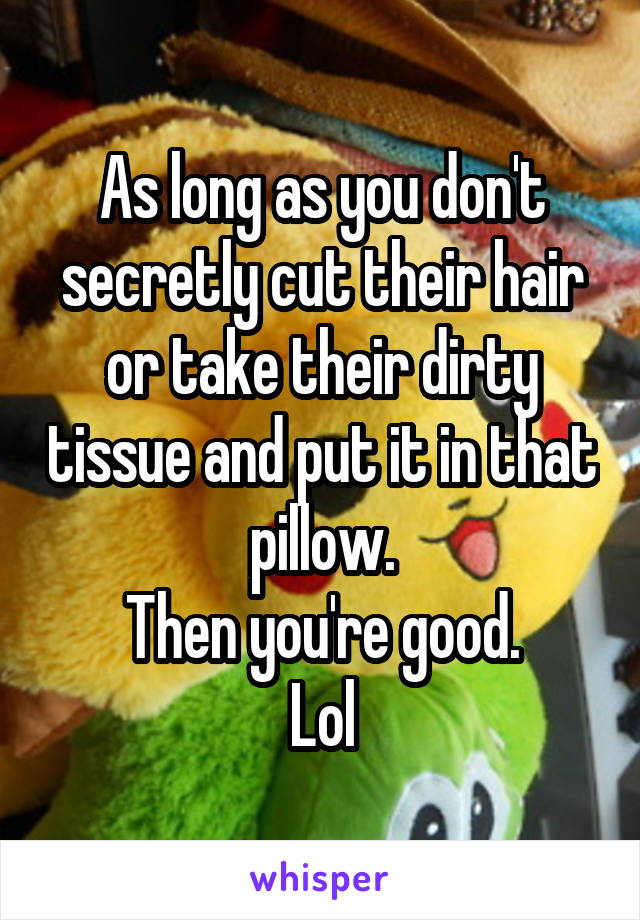 As long as you don't secretly cut their hair or take their dirty tissue and put it in that pillow.
Then you're good.
Lol