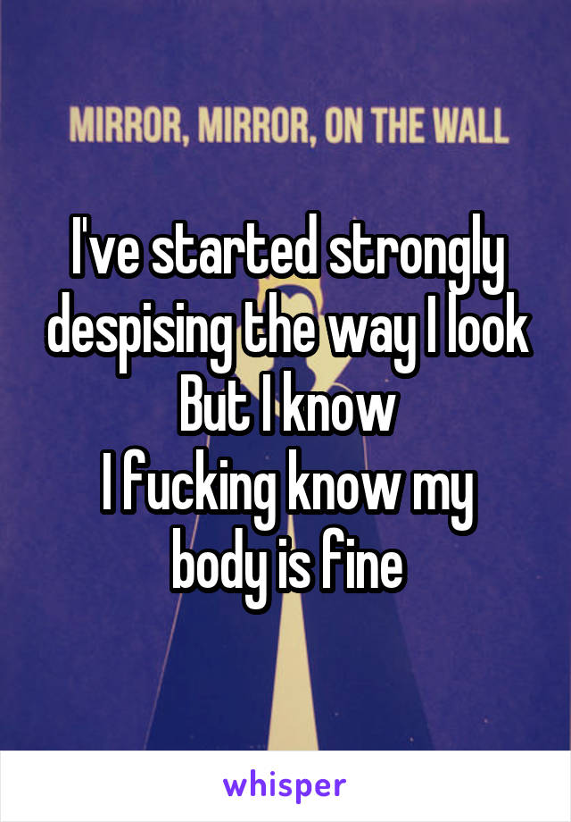 I've started strongly despising the way I look
But I know
I fucking know my body is fine