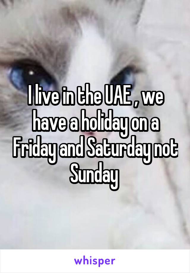 I live in the UAE , we have a holiday on a Friday and Saturday not Sunday 