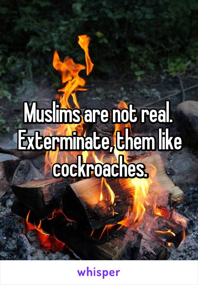 Muslims are not real.  Exterminate, them like cockroaches.