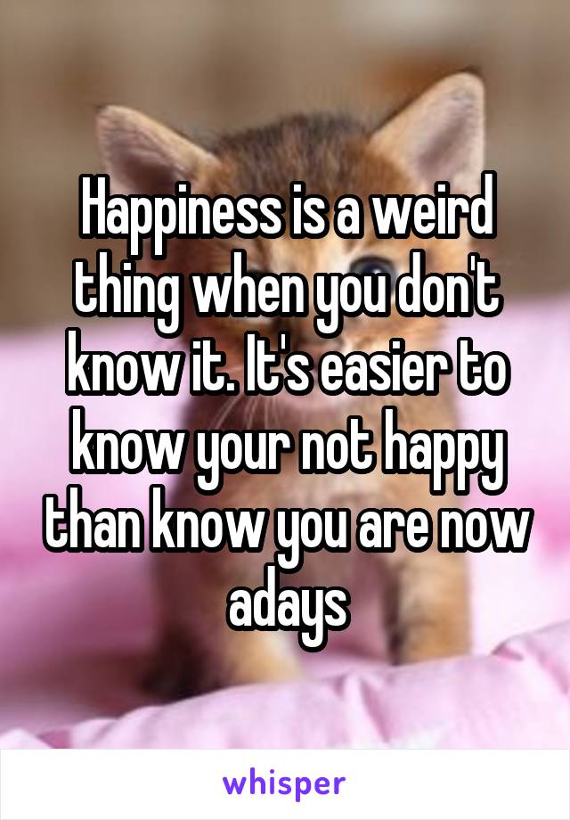 Happiness is a weird thing when you don't know it. It's easier to know your not happy than know you are now adays