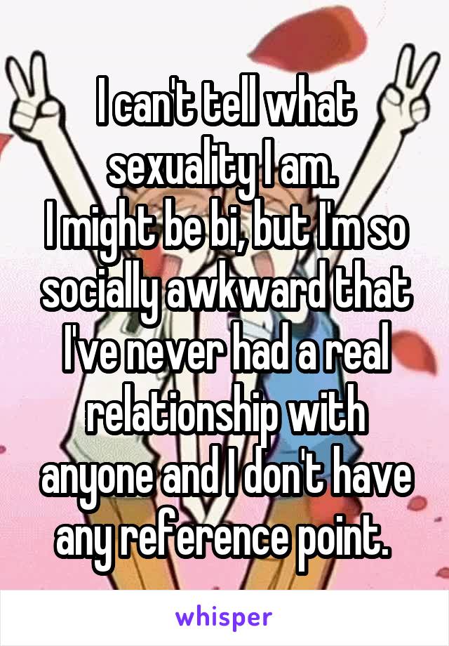 I can't tell what sexuality I am. 
I might be bi, but I'm so socially awkward that I've never had a real relationship with anyone and I don't have any reference point. 