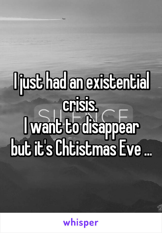 I just had an existential crisis. 
I want to disappear but it's Chtistmas Eve ...