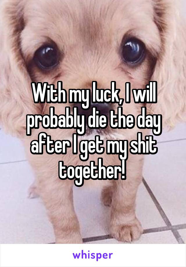 With my luck, I will probably die the day after I get my shit together! 