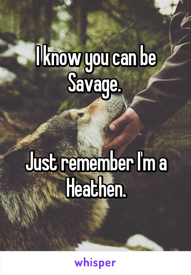 I know you can be Savage. 


Just remember I'm a Heathen.
