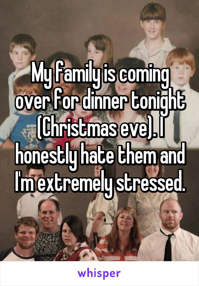 My family is coming over for dinner tonight (Christmas eve). I honestly hate them and I'm extremely stressed. 