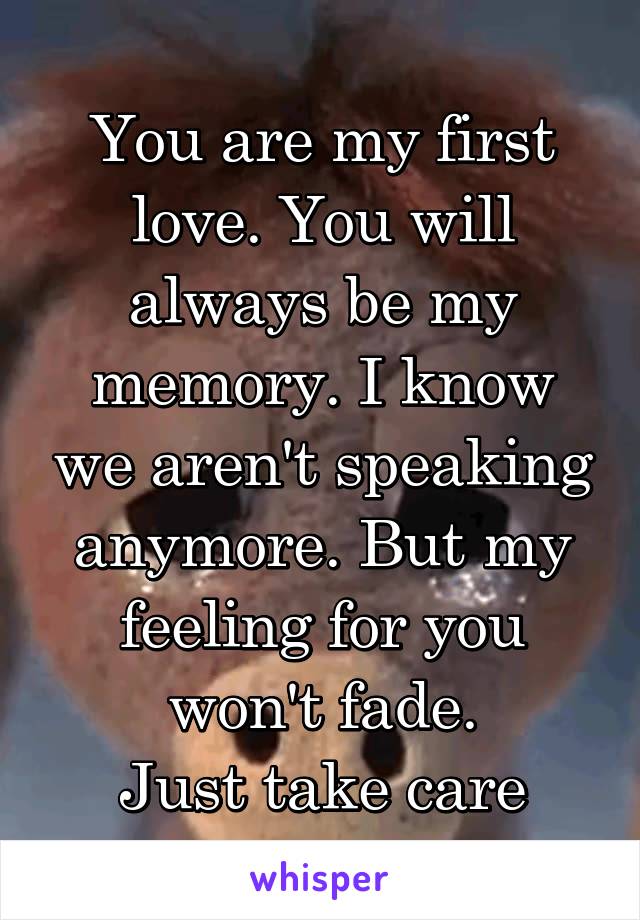 You are my first love. You will always be my memory. I know we aren't speaking anymore. But my feeling for you won't fade.
Just take care